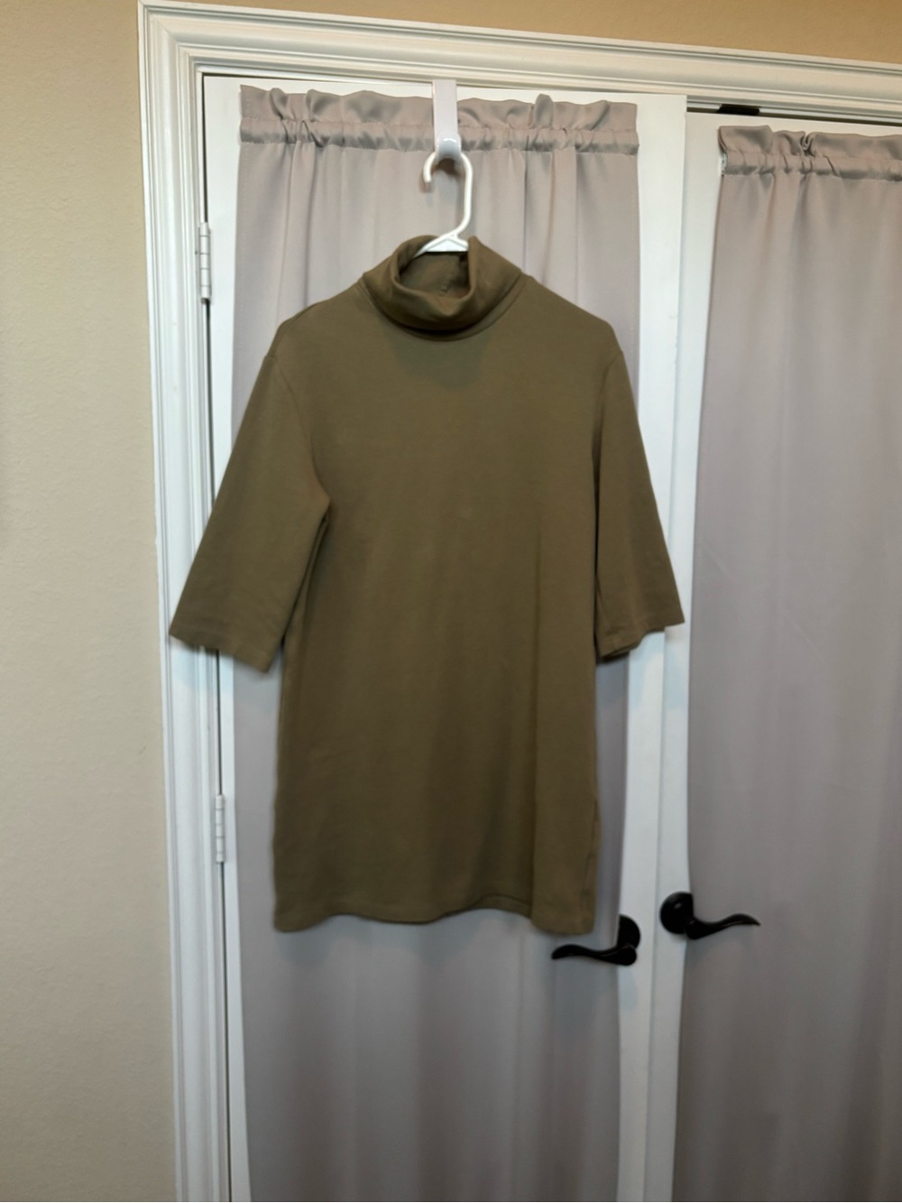Zara S Olive Green Turtleneck Tunic Mini Dress